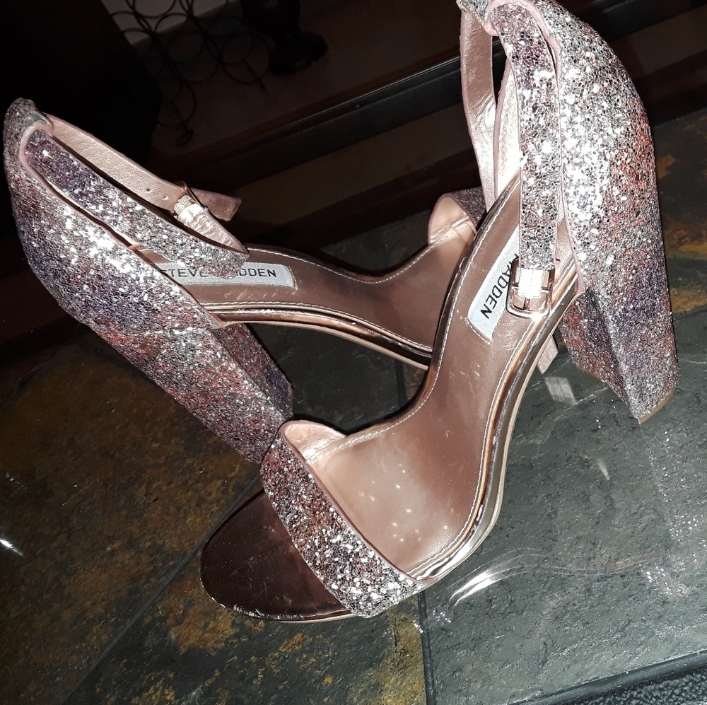 Sparkle rose gold pink Steve Madden chunky heel
